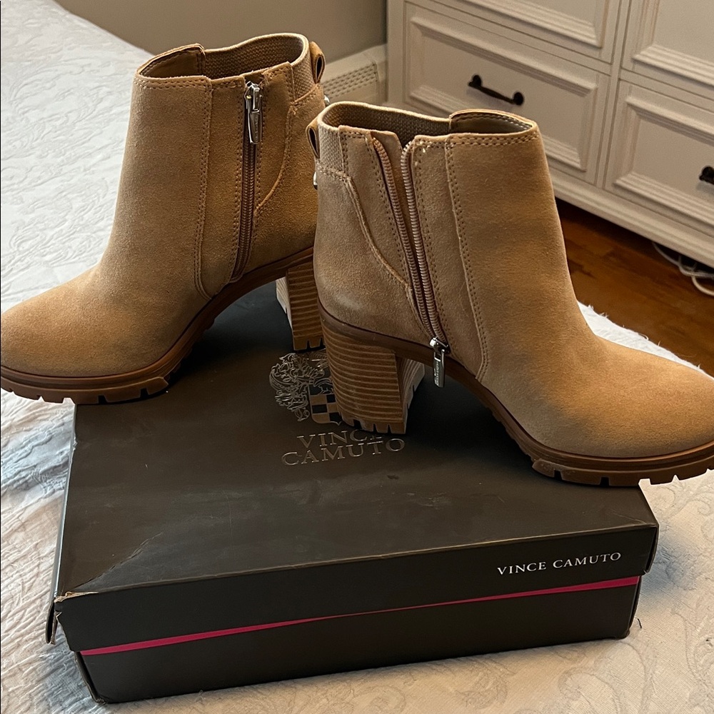 Vince Camuto Suede Tan Ankle Booties